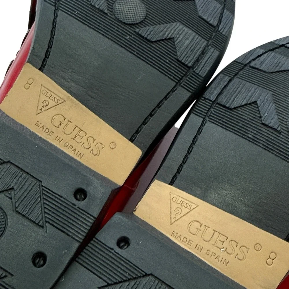 Guess Red Patent Leather Chunky Lug Sole Lace-Up Shoes Club Kid Y2K Women's‎ 8